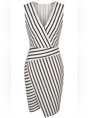 Express Black and White Striped Midi Wrap Dress